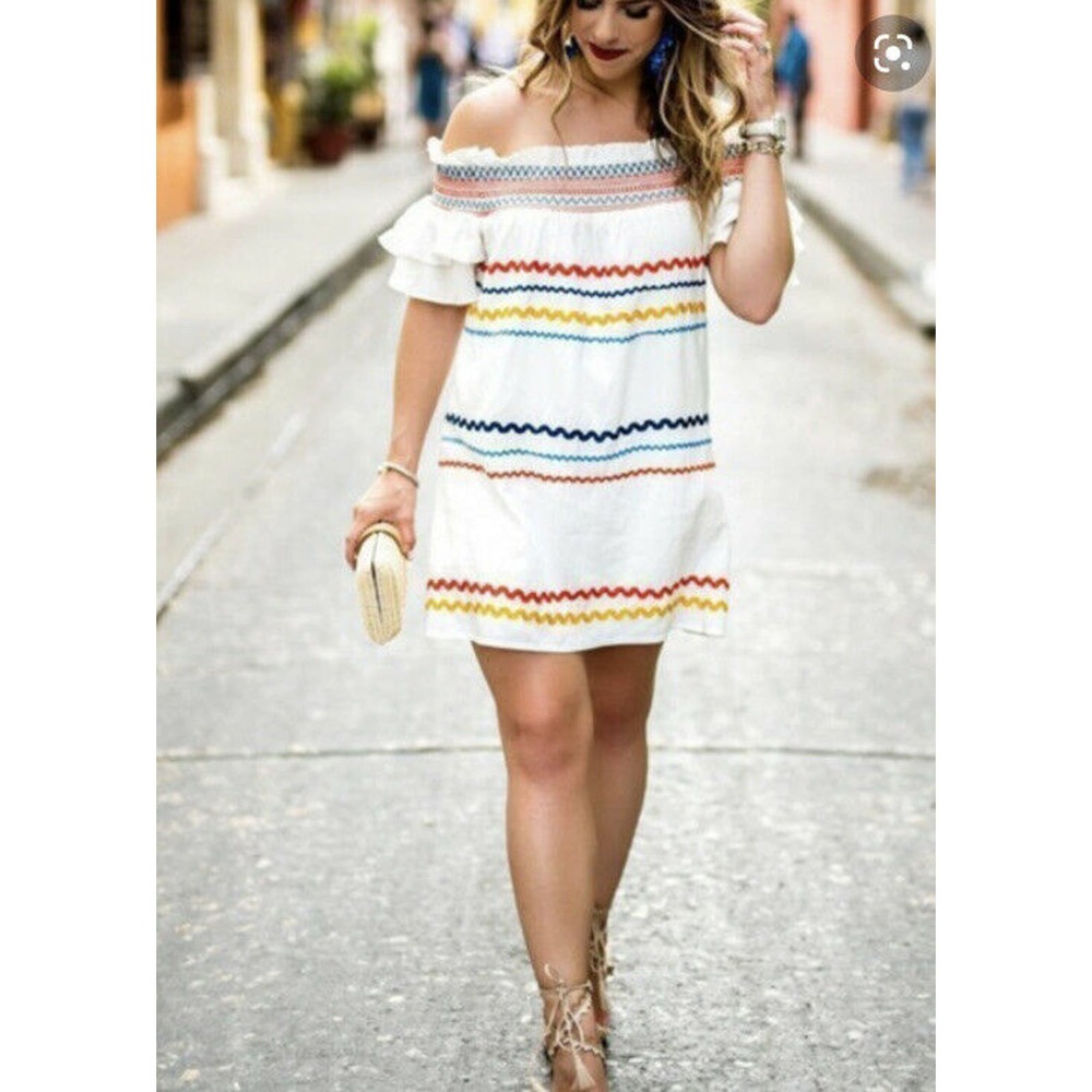 Red Carter Marilyn Dress ivory multi $280